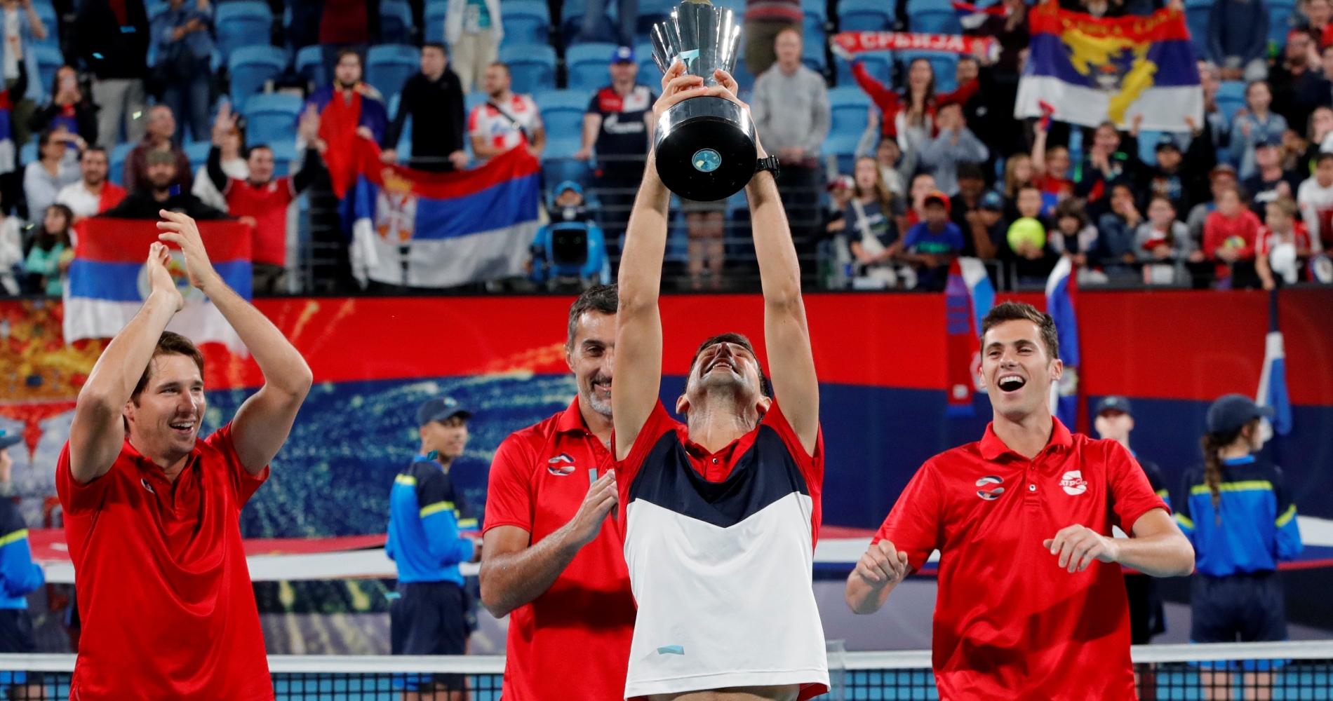 Novak Djokovic after Serbia's victory at the 2020 ATP Cup