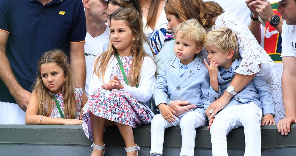Mirka Federer, Roger Federer's wife, with their four children at Wimbledon's final in 2017