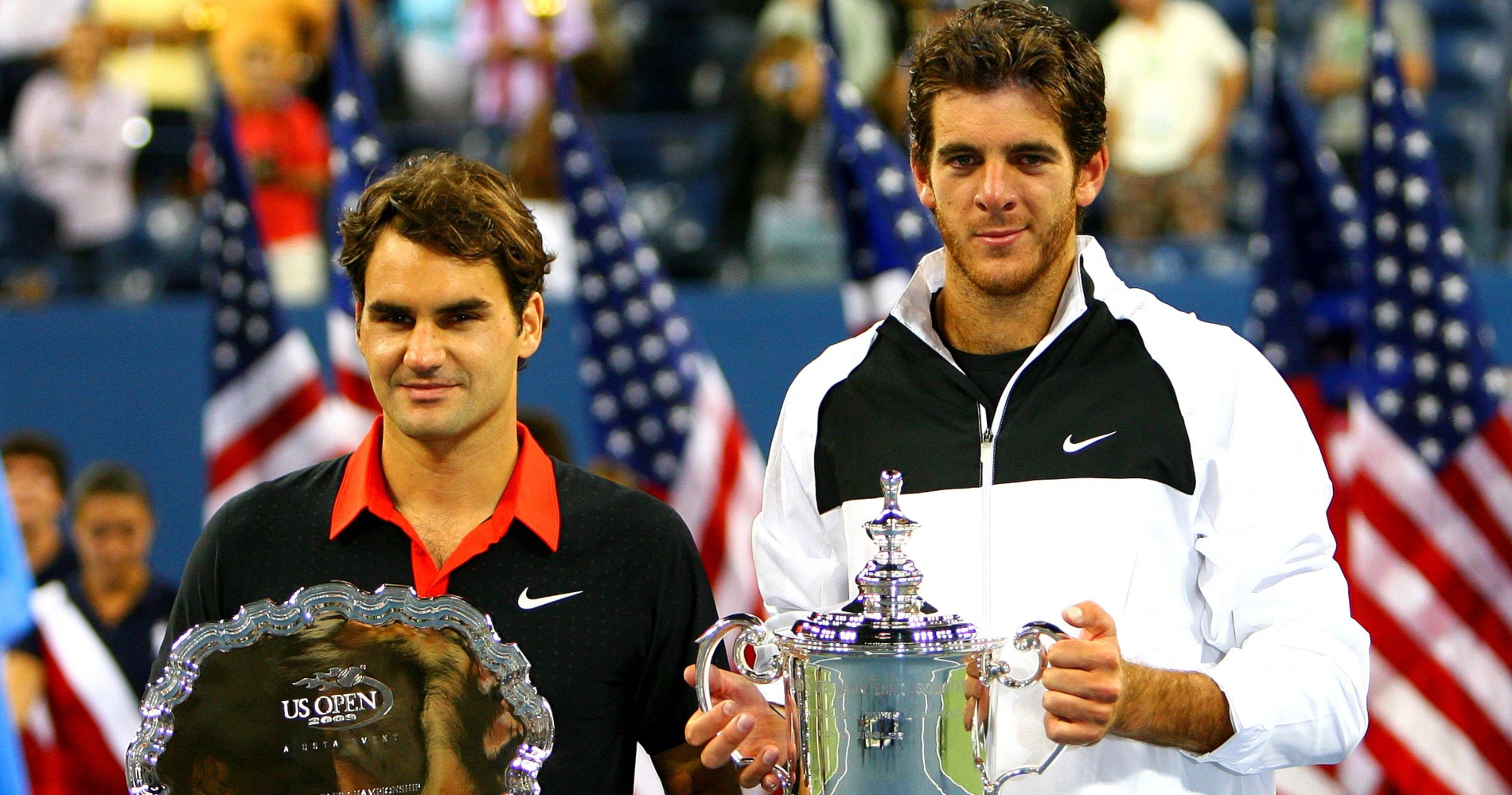 Juan Martin Del Potro and Roger Federer after their 2009 US Open final