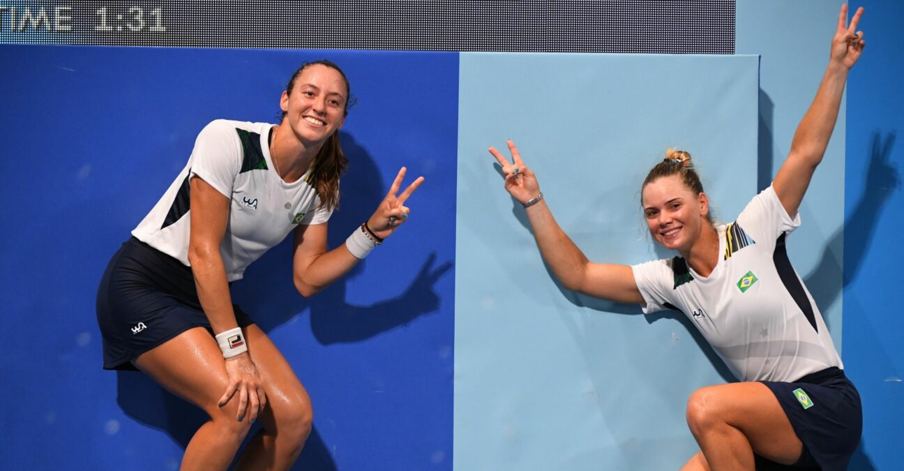 Ariake Tennis Park - Laura Pigossi of Brazil and Luisa Stefani of Brazil at the Tokyo Olympics