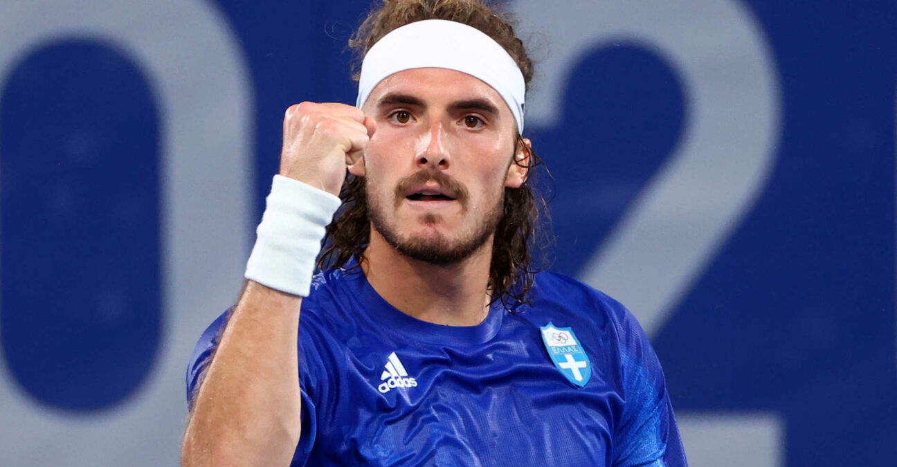 Stefanos Tsitsipas of Greece reacts during the Olympic Games