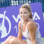 Camila Giorgi of Italy poses with the championship trophy after winning the womens singles final at the National Bank Open at Stade IGA