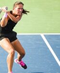 Daria Kasatkina (RUS) returns the ball during the first round WTA National Bank Open match on August 10, 2021 at IGA Stadium in Montreal, QC