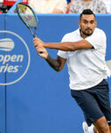 NICK KYRGIOS hits a backhand during his match at the Rock Creek Tennis Center, Washington.