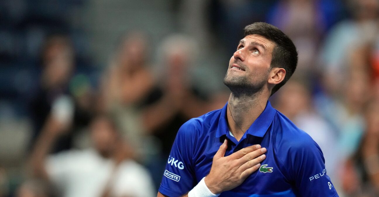 Novak Djokovic at the 2021 U.S. Open tennis tournament at USTA Billie Jean King National Tennis Center.