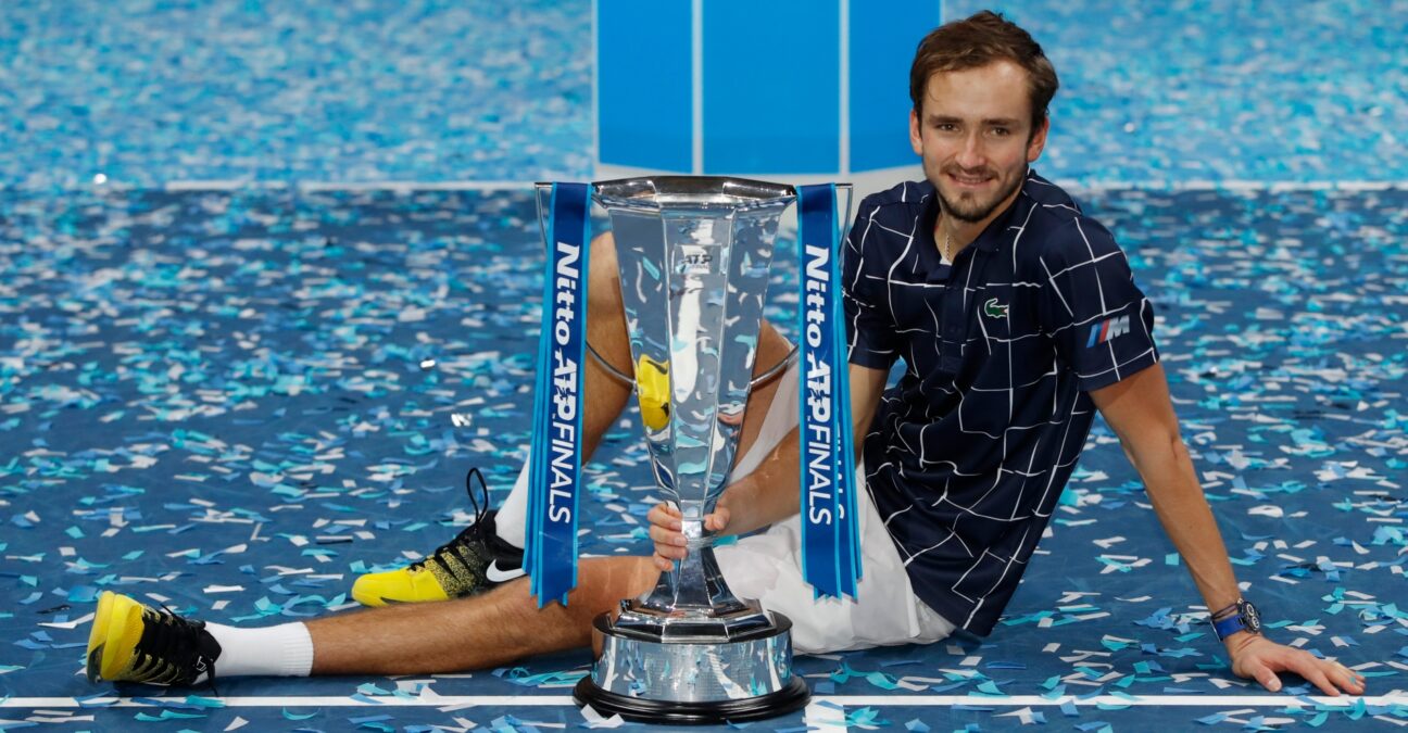 ATP Finals - The O2, London, Britain - November 22, 2020 Russia's Daniil Medvedev celebrates with the trophy after winning the final match against Austria's Dominic Thiem