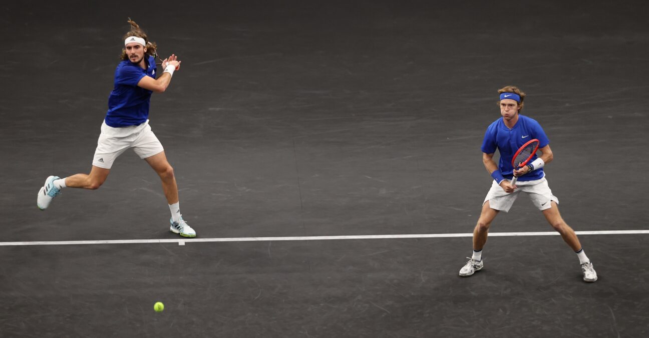 Rublev and Tsitsipas at the Laver Cup in Boston in September 2021