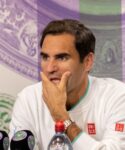 Roger Federer during a press conference after losing his quarter final match against Poland's Hubert Hurkacz at Wimbledon