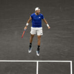 Matteo Berrettini of Team Europe leaps in celebration after winning match point against Team Worlds Felix Auger-Aliassime during the Laver Cup at TD Garden