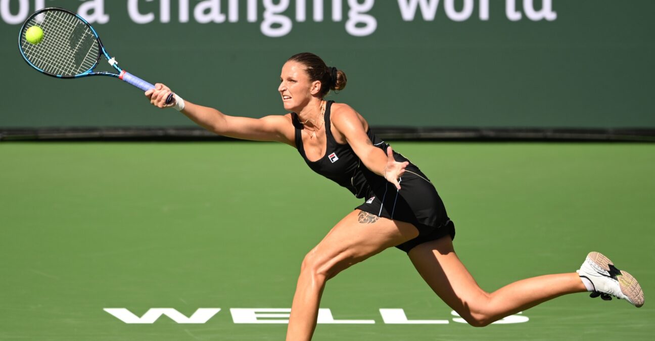 Indian Wells, CA, USA; Karolina Pliskova (CZE) hits a shot during her second round match