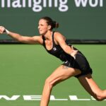 Indian Wells, CA, USA; Karolina Pliskova (CZE) hits a shot during her second round match