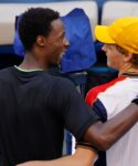 Jannik Sinner and Gael Monfils of France after their match on day six of the 2021 U.S. Open tennis tournament at USTA Billie Jean King National Tennis Center.