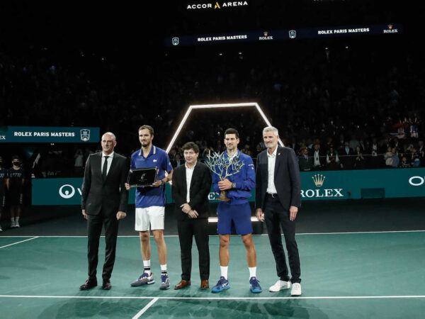 Daniil Medvedev, Novak Djokovic, Gilles Moretton, Guy Forget