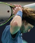 Russia's Andrey Rublev reacts during his semi final match at the Mubadala World Tennis Championship in Abu Dhabi