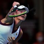 Britain's Emma Raducanu in action during her match against Romania's Elena-Gabriela Ruse at the Royal Albert Hall, London.