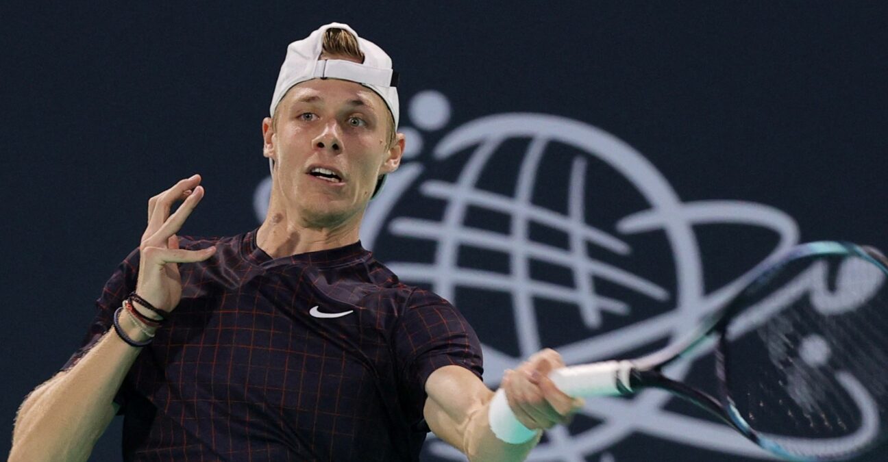 Canada's Denis Shapovalov in action during his semi final match against Russia's Andrey Rublev at the Mubadala World Tennis Championships in Abu Dhabi