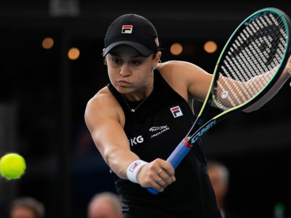 Ash Barty of Australia in action at the 2022 Adelaide International WTA 500 tennis tournament