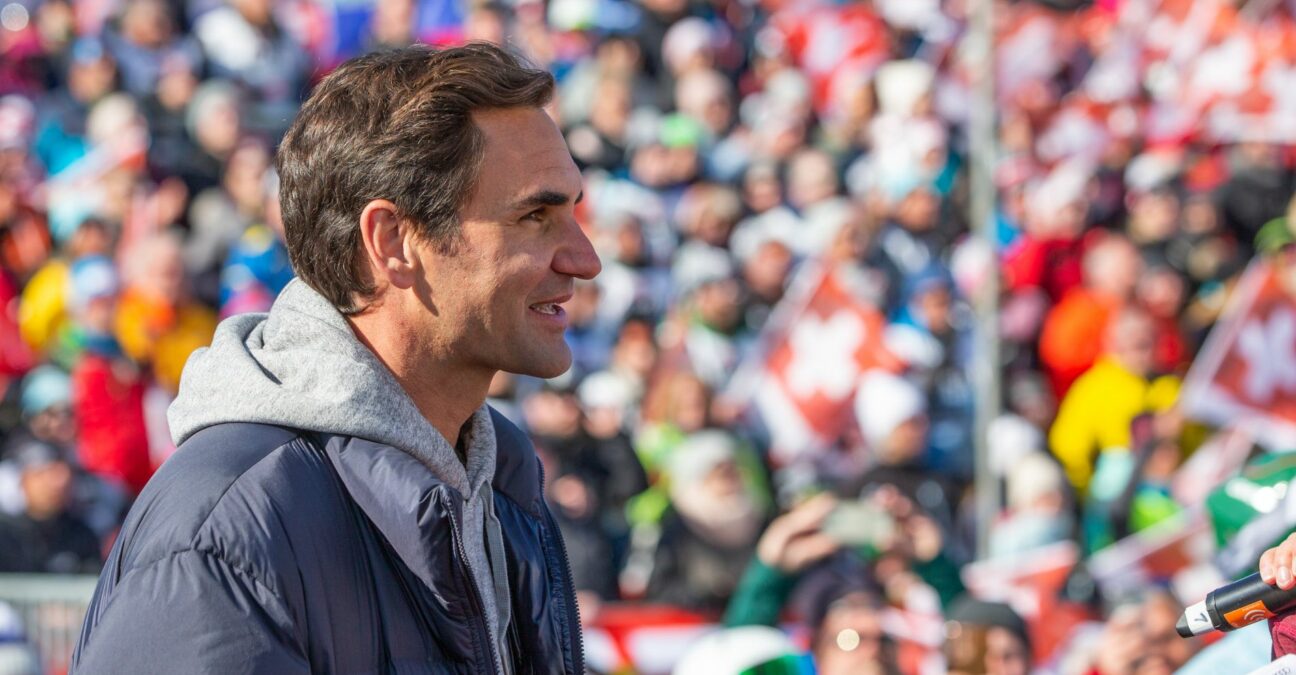 Roger Federer at the Geant Ladies FIS World Cup in Lenzerheide in March 2022