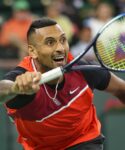 Nick Kyrgios (AUS) hits a forehand during the BNP Paribas Open on March 11, 2022 at Indian Wells Tennis Garden in Indian Wells,