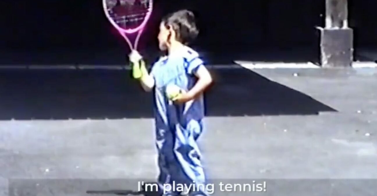 Novak Djokovic with a pink racquet, 1991