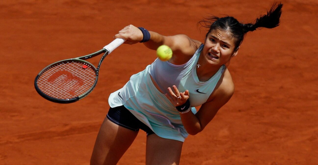 Britain's Emma Raducanu in action during her second round match against Belarus' Aliaksandra Sasnovich at the French Open