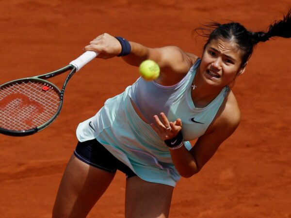 Britain's Emma Raducanu in action during her second round match against Belarus' Aliaksandra Sasnovich at the French Open
