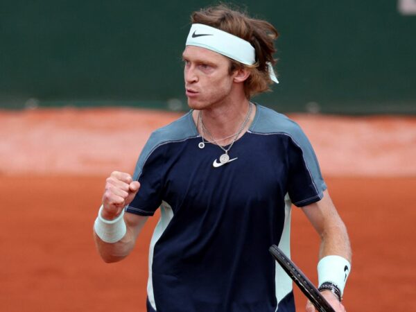 Russia's Andrey Rublev in action during his first round match against South Korea's Kwon Soon-woo at Roland Garros 2022