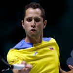Colombia's Daniel Elahi Galan in action at the Davis Cup