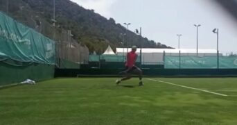 Rafael Nadal practicing on grass, June 16th, 2022