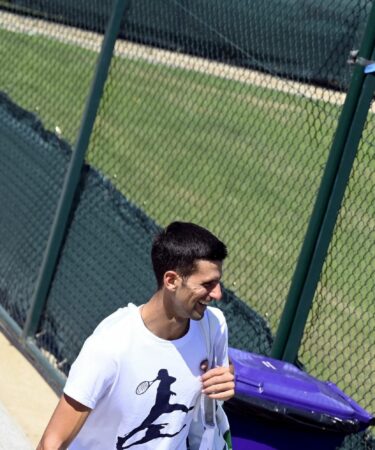 Djokovic and Kyrgios at the practice courts ahead of their Wimbledon final