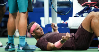 Rafael Nadal hurts himself during his second round match at the US Open