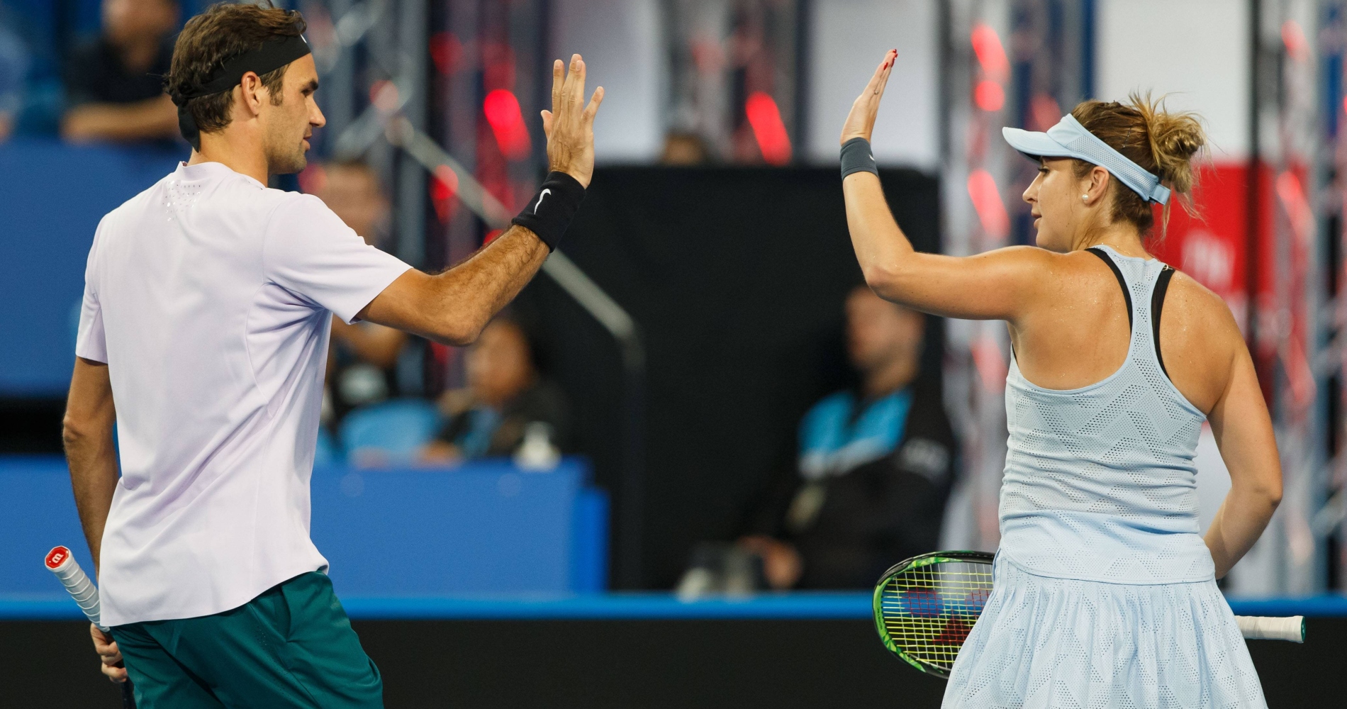 Roger Federer and Belinda Bencic during the 2018 Hopman Cup