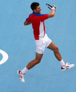 Novak Djokovic of Serbia in action during the Olympics, Tokyo