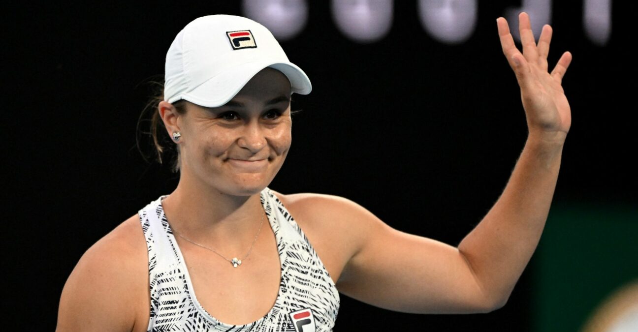 Australia's Ashleigh Barty waves at fans at the 2022 Australian Open